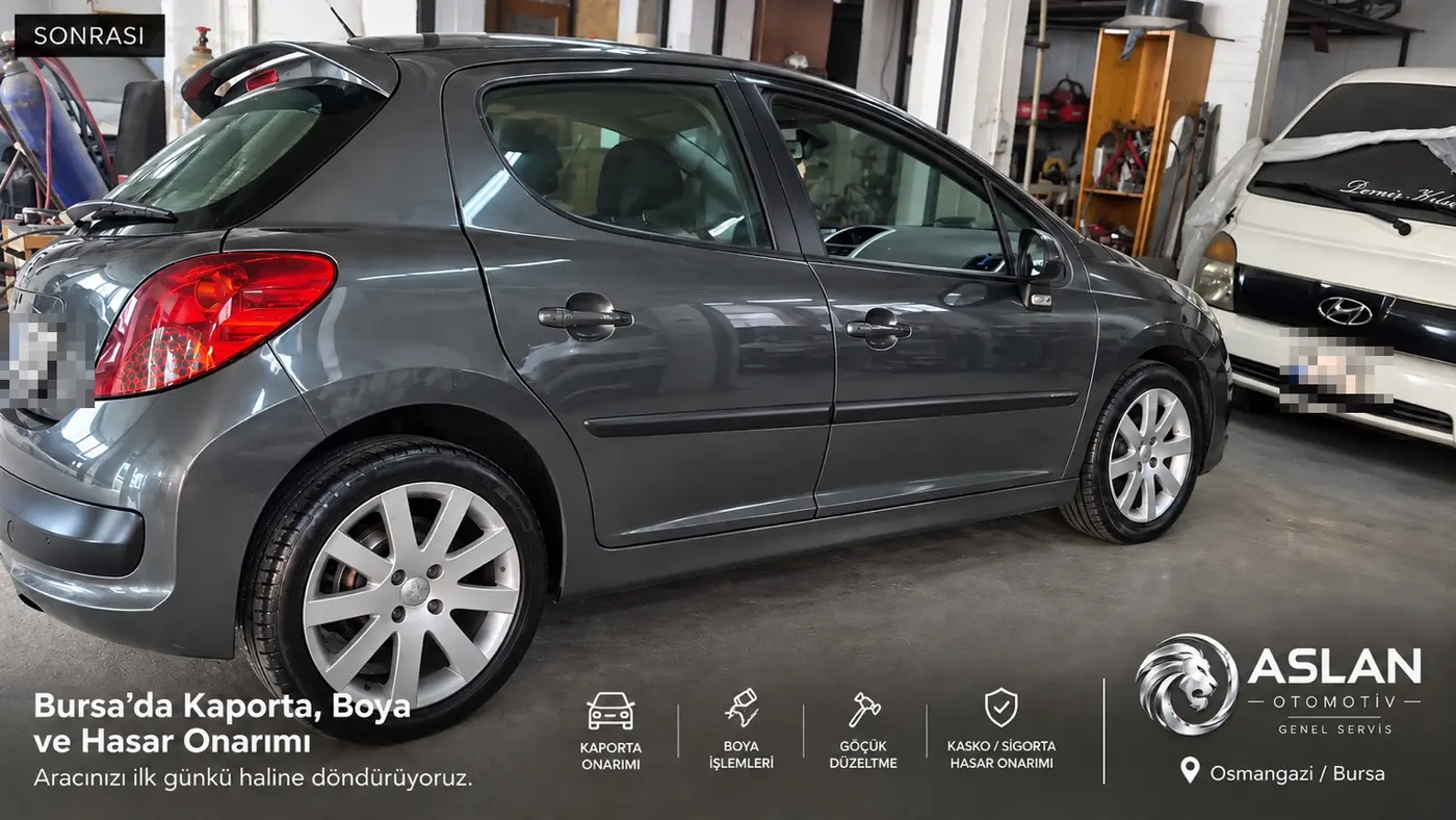 ASLAN Otomotiv Peugeot 207 hasar onarımı tamamlandıktan sonraki görünüm