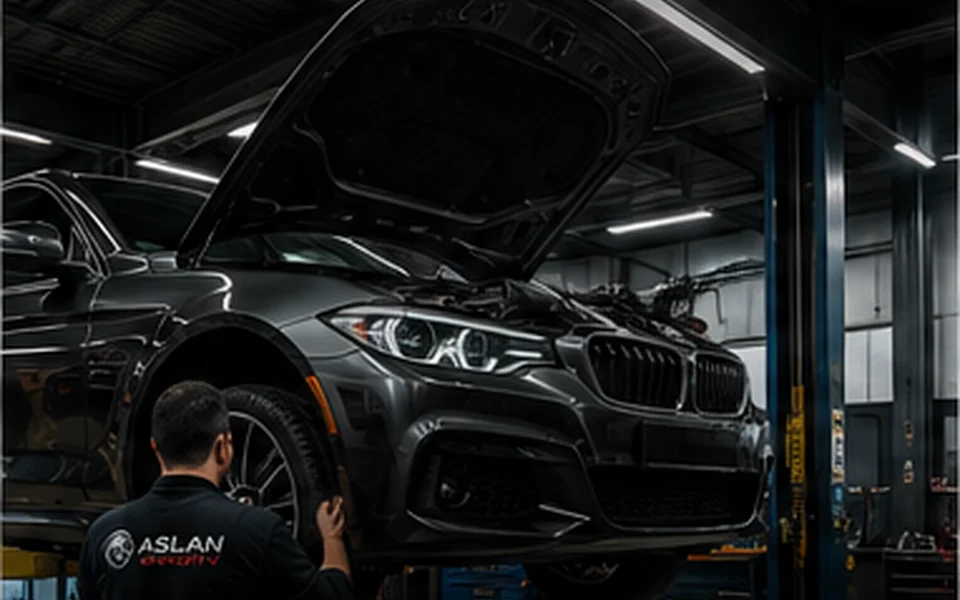 Genel mekanik servisi temsil eden motor ve anahtar çizimi
