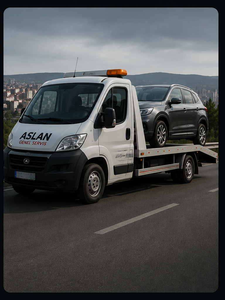 Bursa acil yol yardım ve çekici hizmetini temsil eden hasarlı araç taşıma görseli